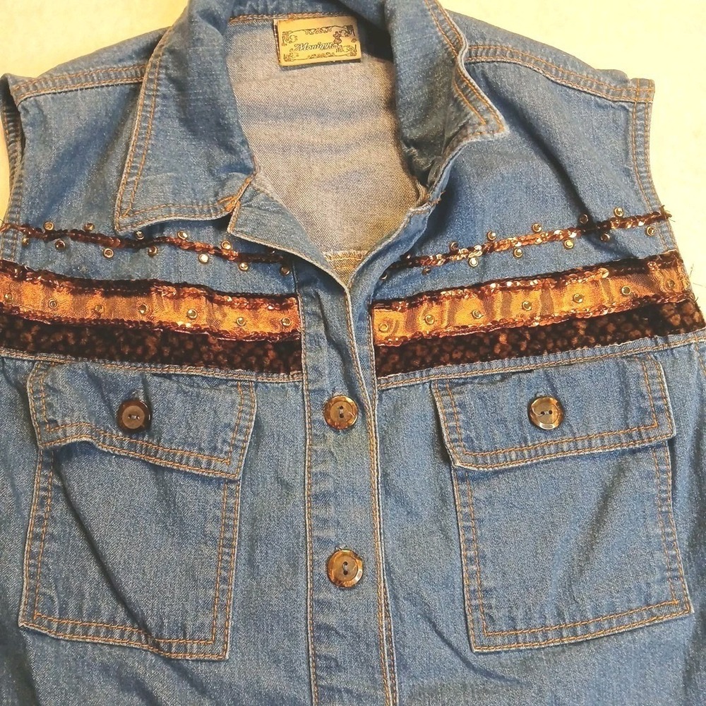 Womens Denim Western Vest Size 6 Embellished Cowgirl Rodeo Y2K Festival - Picture 4 of 9